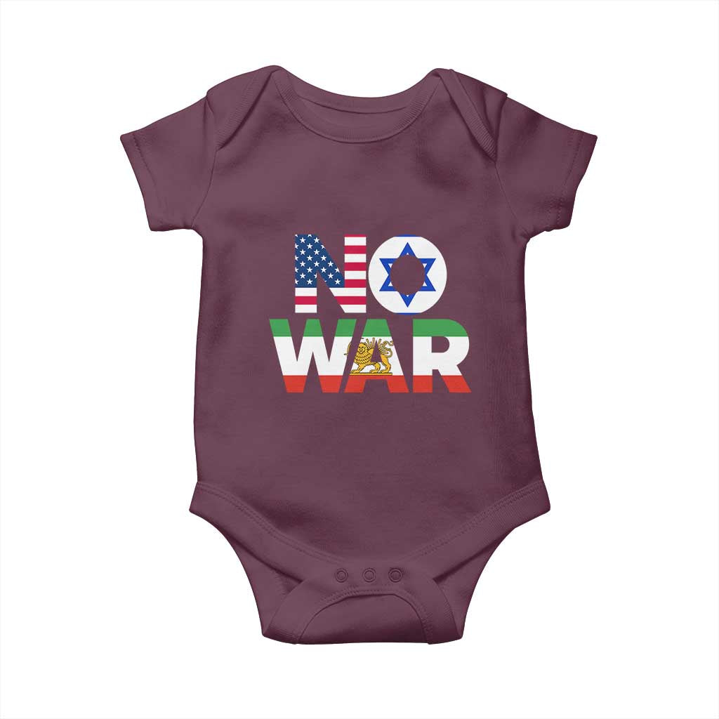 No War USA Israel Iran Flags Baby Onesie Anti War Protest Political Statement