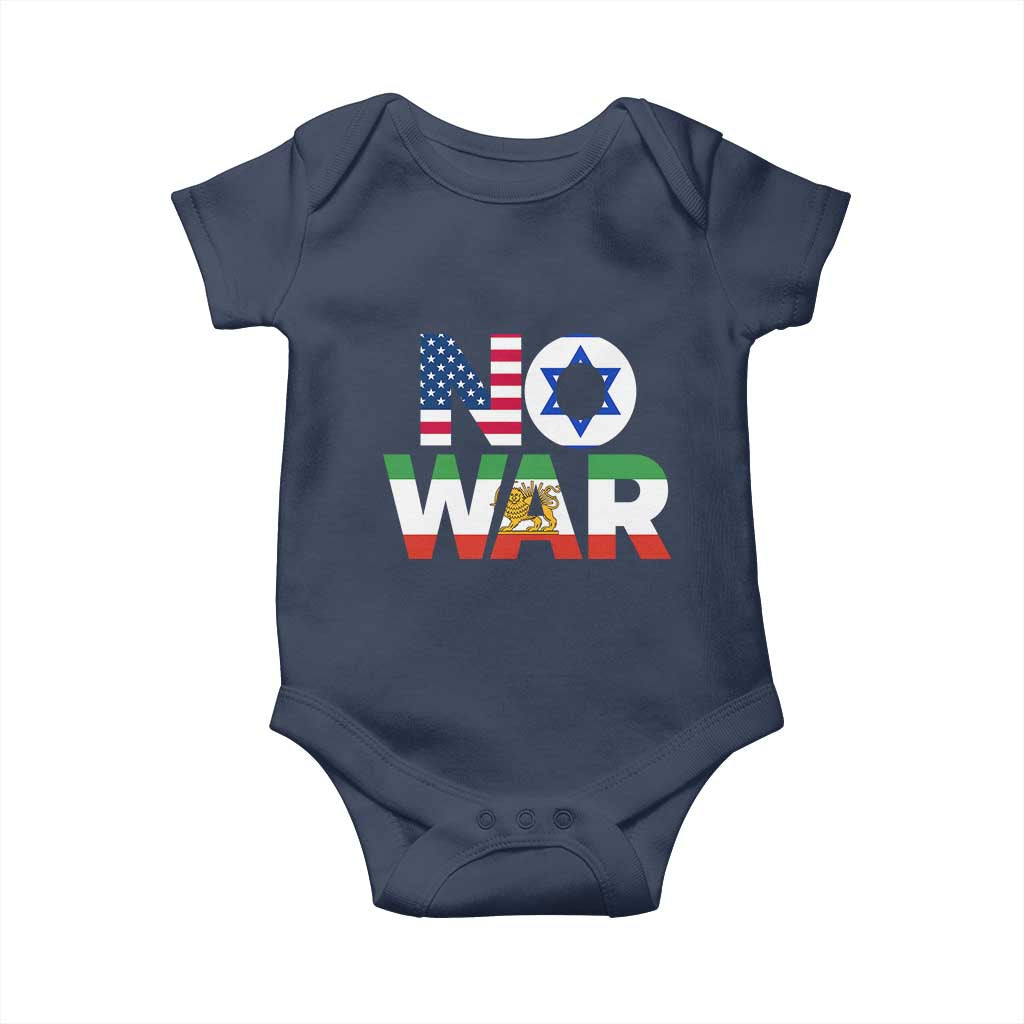 No War USA Israel Iran Flags Baby Onesie Anti War Protest Political Statement
