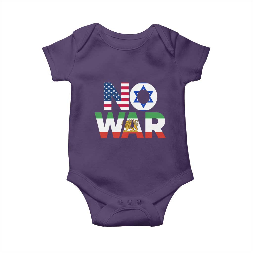 No War USA Israel Iran Flags Baby Onesie Anti War Protest Political Statement