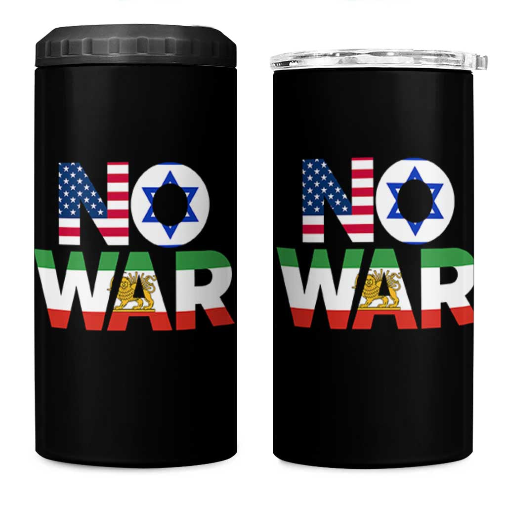 No War USA Israel Iran Flags 4 in 1 Can Cooler Tumbler Anti War Protest Political Statement