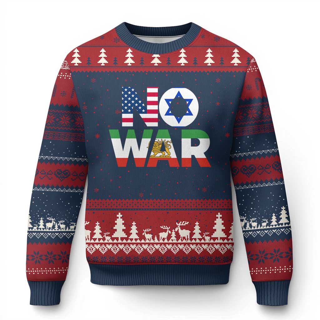No War USA Israel Iran Flags Ugly Christmas Sweater Anti War Protest Political Statement