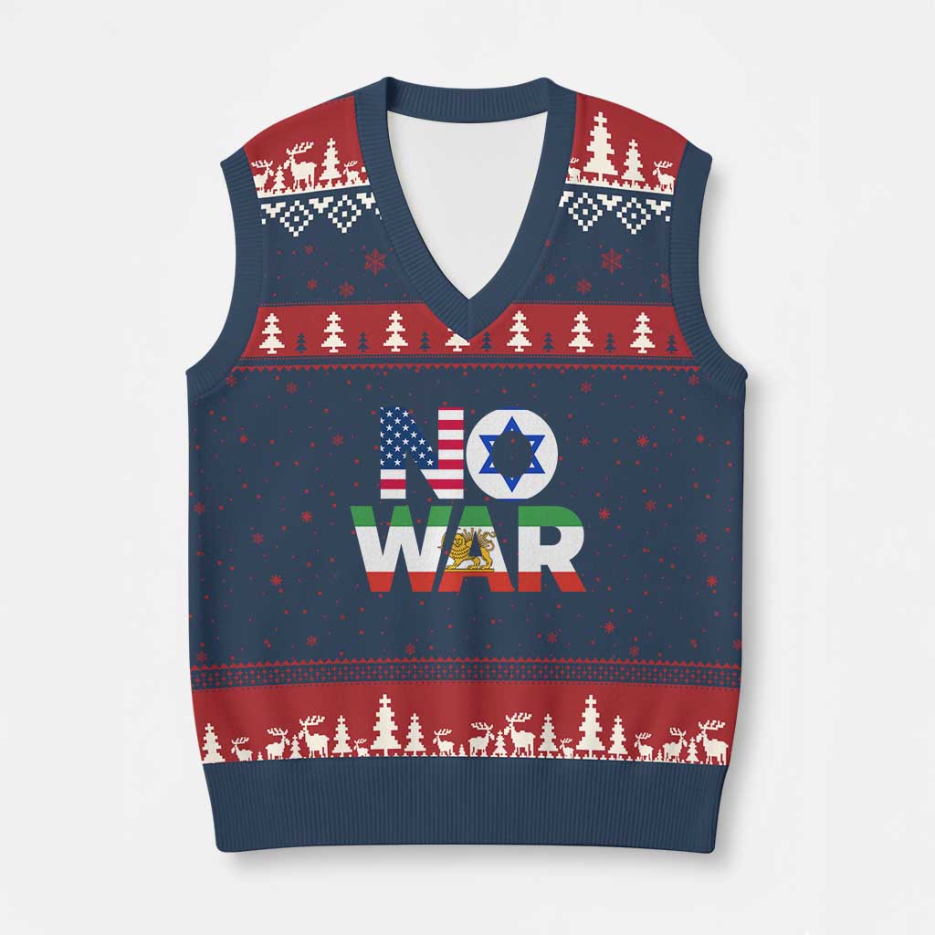 No War USA Israel Iran Flags V-Neck Knit Sweater Vest Anti War Protest Political Statement