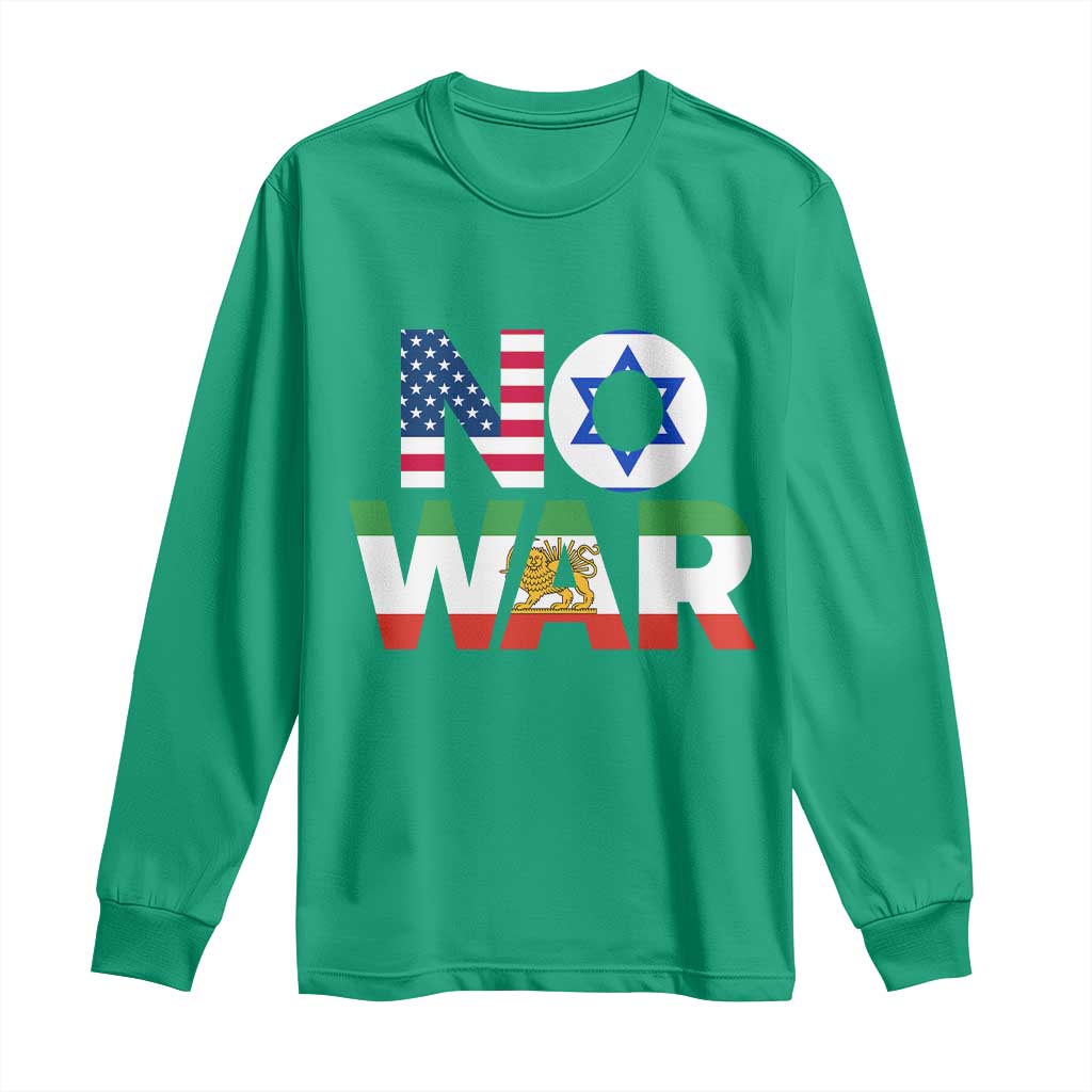 No War USA Israel Iran Flags Long Sleeve Shirt Anti War Protest Political Statement