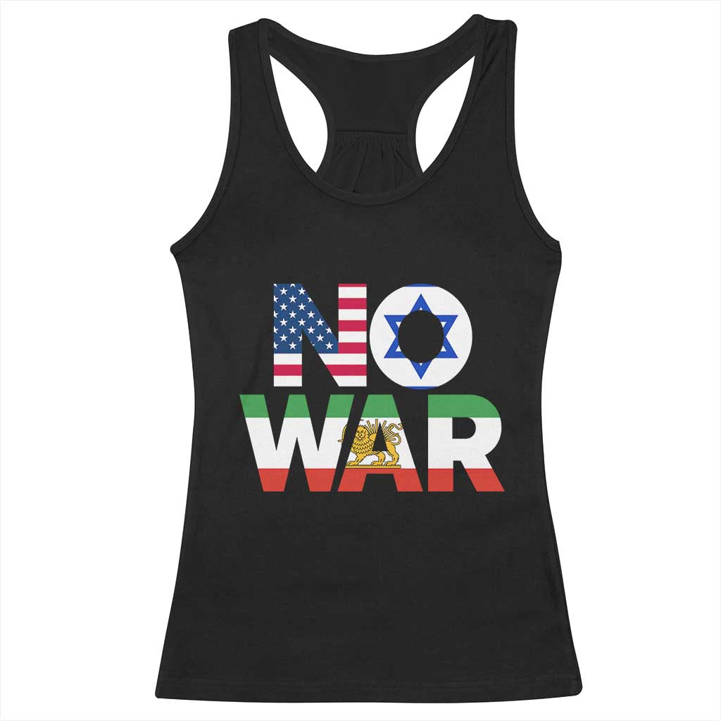 No War USA Israel Iran Flags Racerback Tank Top Anti War Protest Political Statement