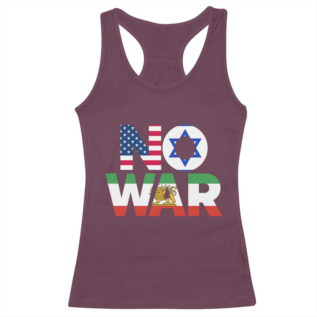 No War USA Israel Iran Flags Racerback Tank Top Anti War Protest Political Statement