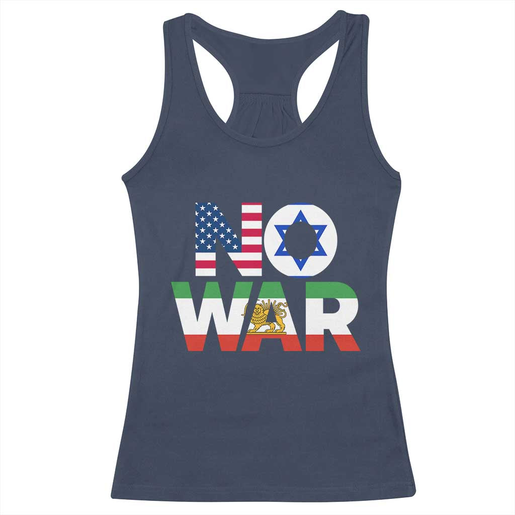 No War USA Israel Iran Flags Racerback Tank Top Anti War Protest Political Statement