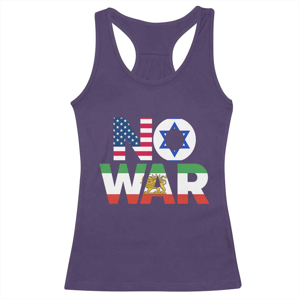 No War USA Israel Iran Flags Racerback Tank Top Anti War Protest Political Statement