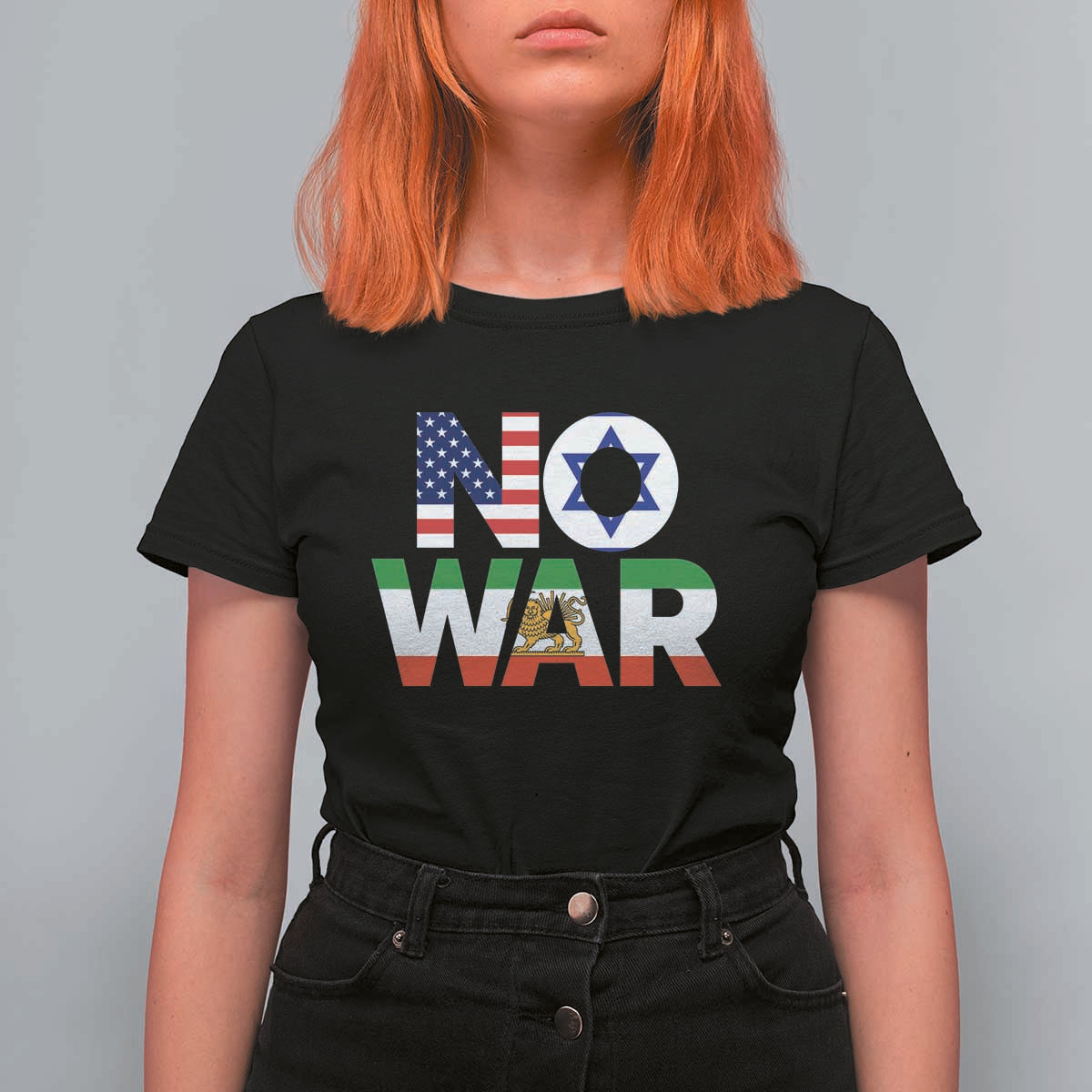 No War USA Israel Iran Flags T Shirt For Women Anti War Protest Political Statement