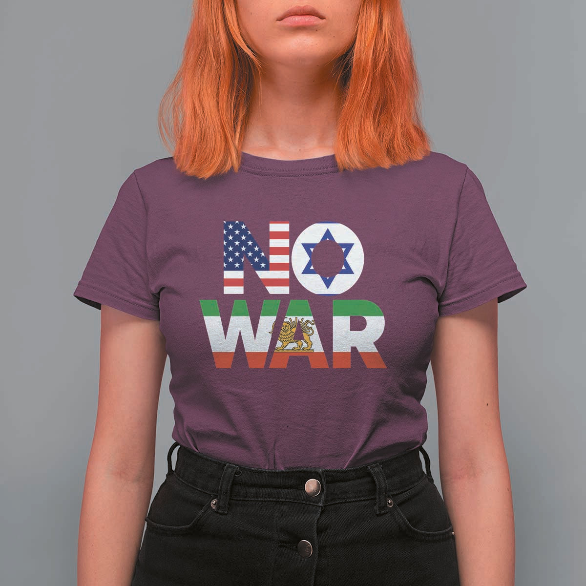 No War USA Israel Iran Flags T Shirt For Women Anti War Protest Political Statement