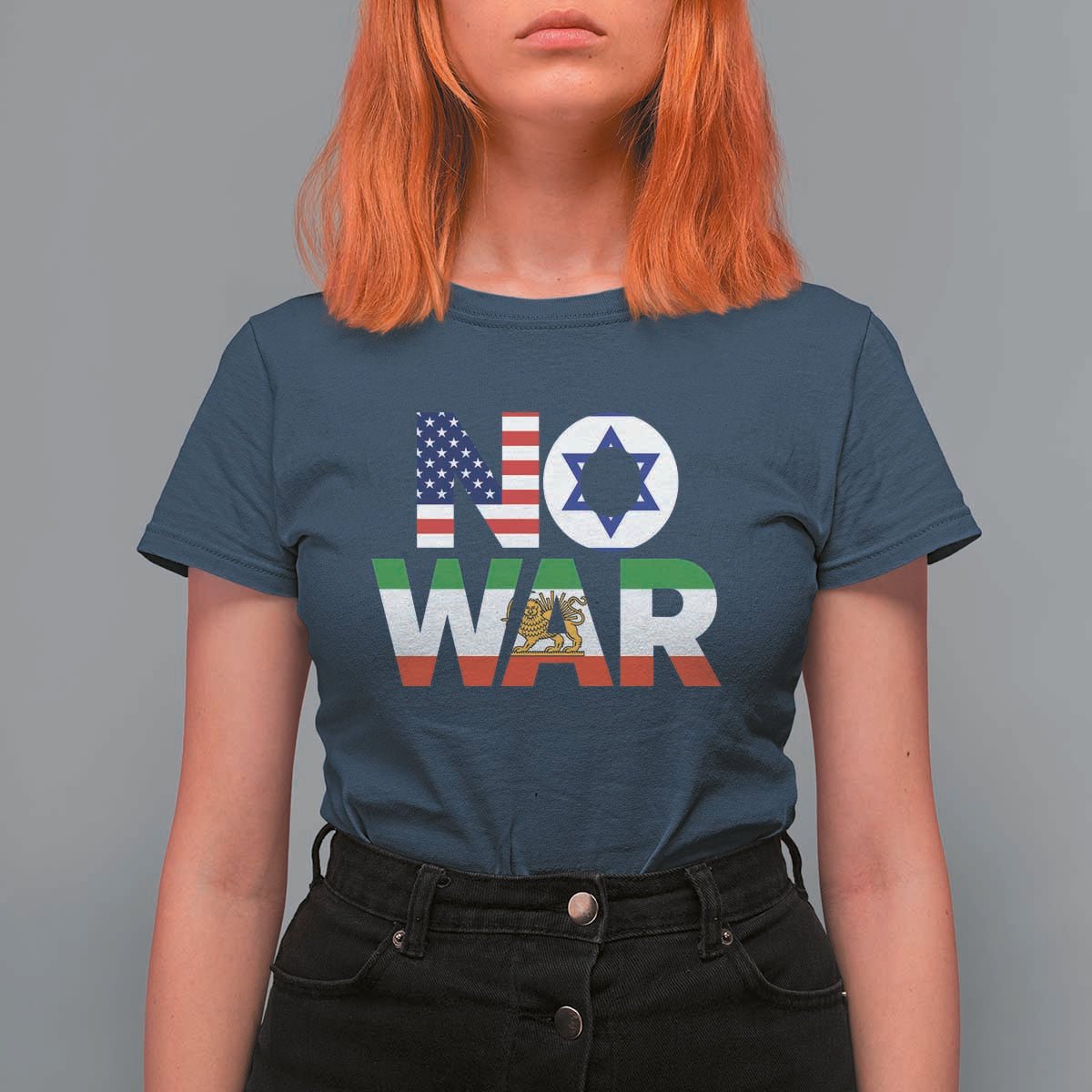 No War USA Israel Iran Flags T Shirt For Women Anti War Protest Political Statement