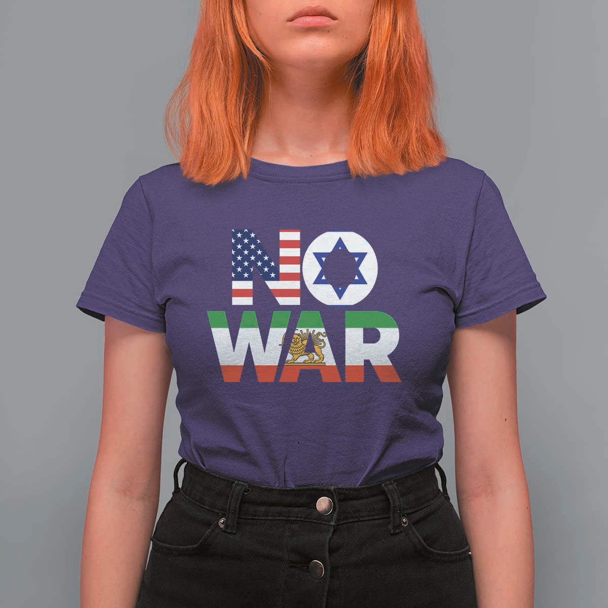 No War USA Israel Iran Flags T Shirt For Women Anti War Protest Political Statement