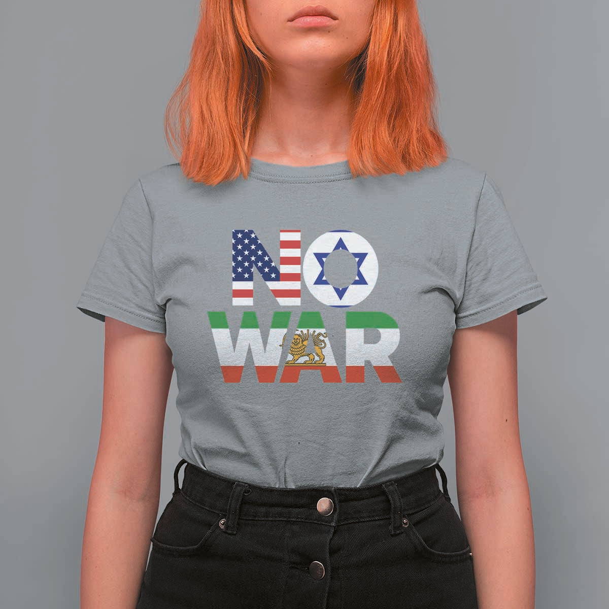 No War USA Israel Iran Flags T Shirt For Women Anti War Protest Political Statement