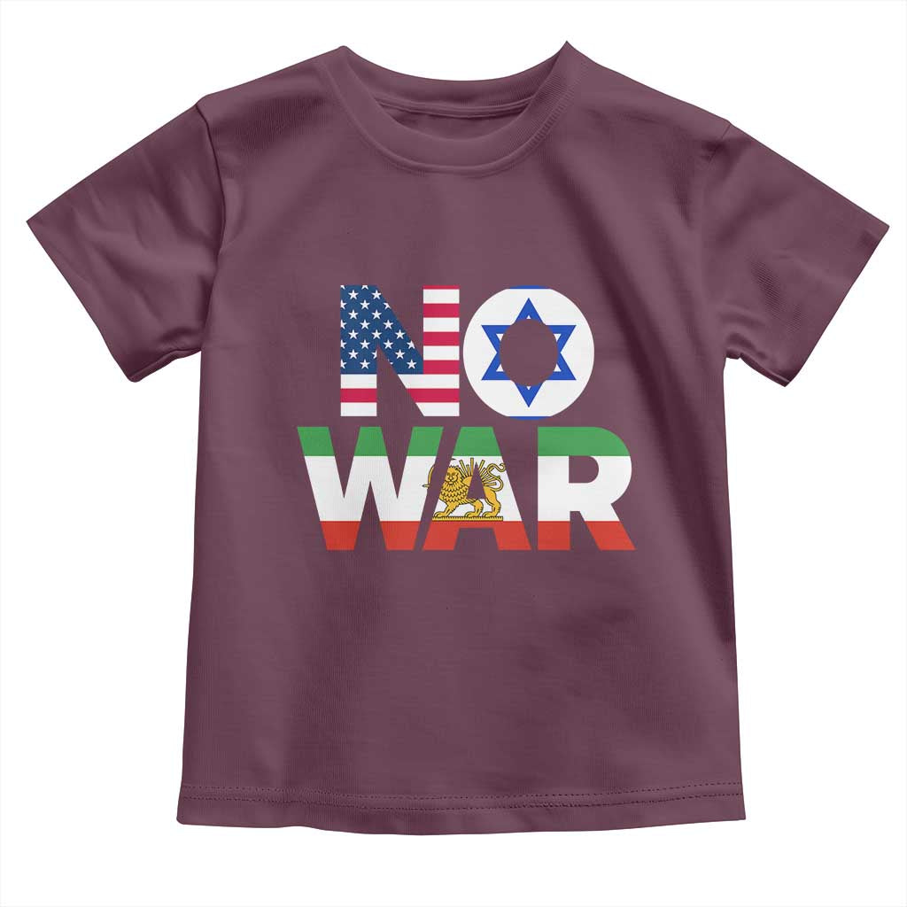 No War USA Israel Iran Flags Toddler T Shirt Anti War Protest Political Statement