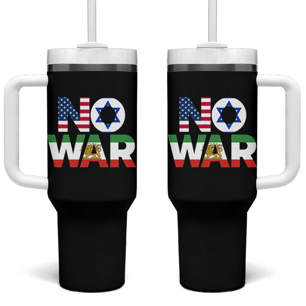 No War USA Israel Iran Flags Tumbler With Handle Anti War Protest Political Statement