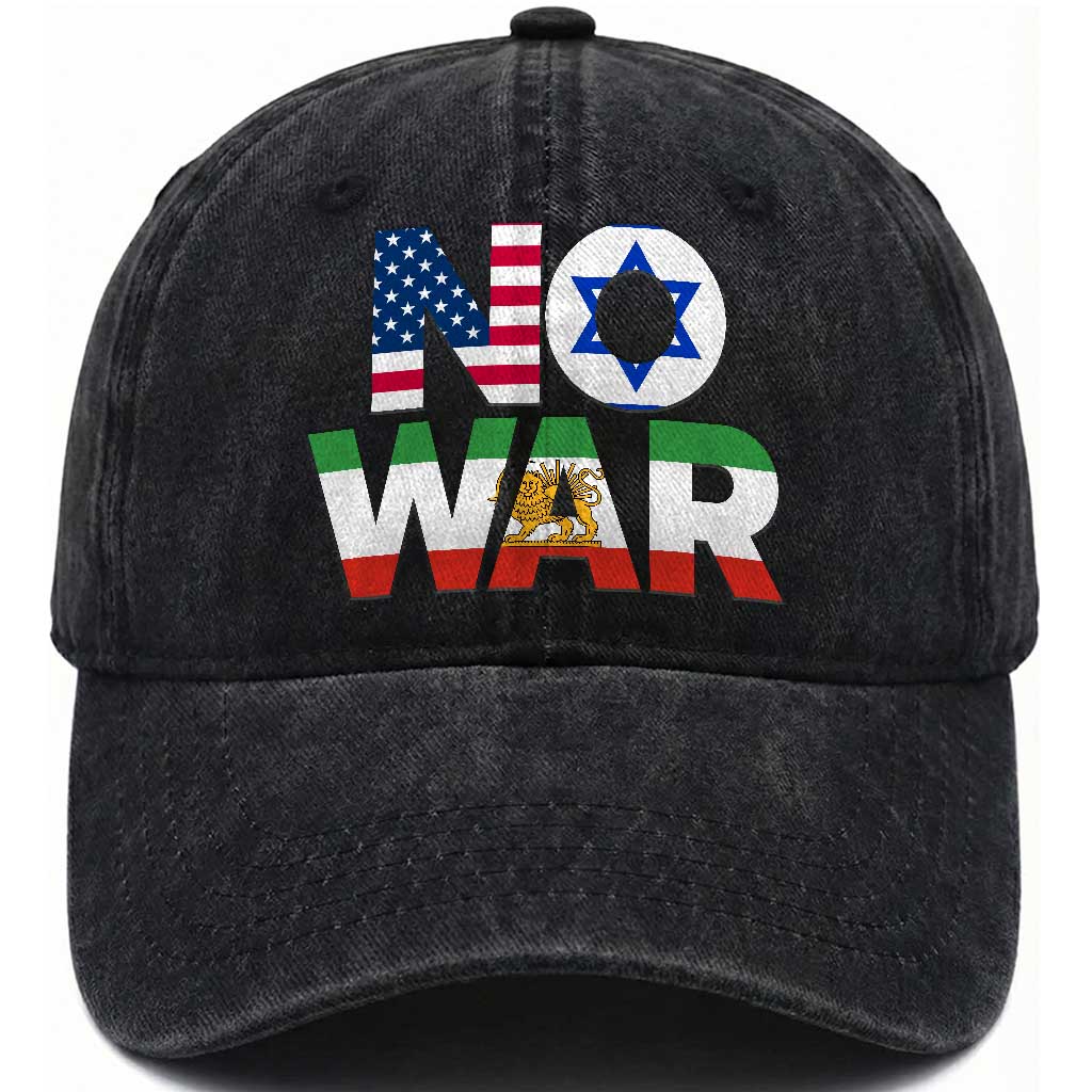 No War USA Israel Iran Flags Washed Cotton Baseball Cap Anti War Protest Political Statement