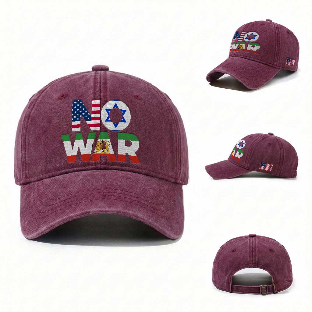 No War USA Israel Iran Flags Washed Cotton Baseball Cap Anti War Protest Political Statement