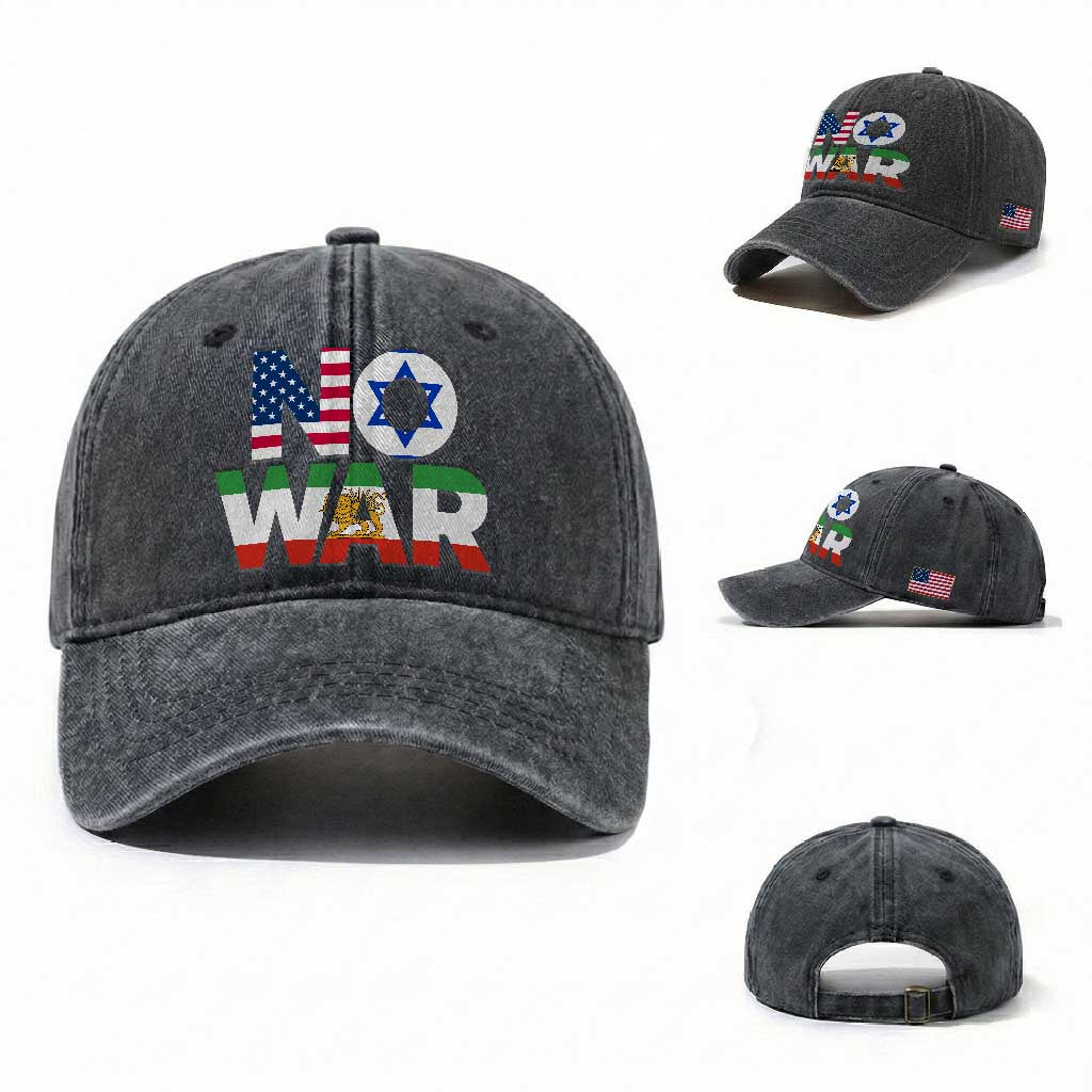 No War USA Israel Iran Flags Washed Cotton Baseball Cap Anti War Protest Political Statement
