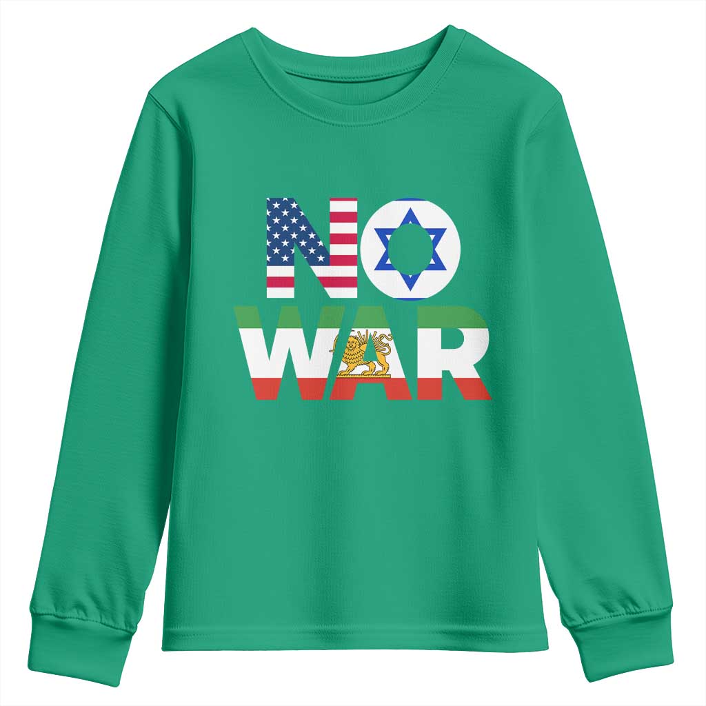 No War USA Israel Iran Flags Youth Sweatshirt Anti War Protest Political Statement
