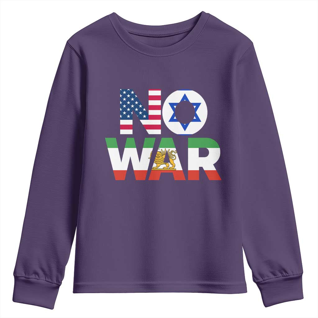 No War USA Israel Iran Flags Youth Sweatshirt Anti War Protest Political Statement