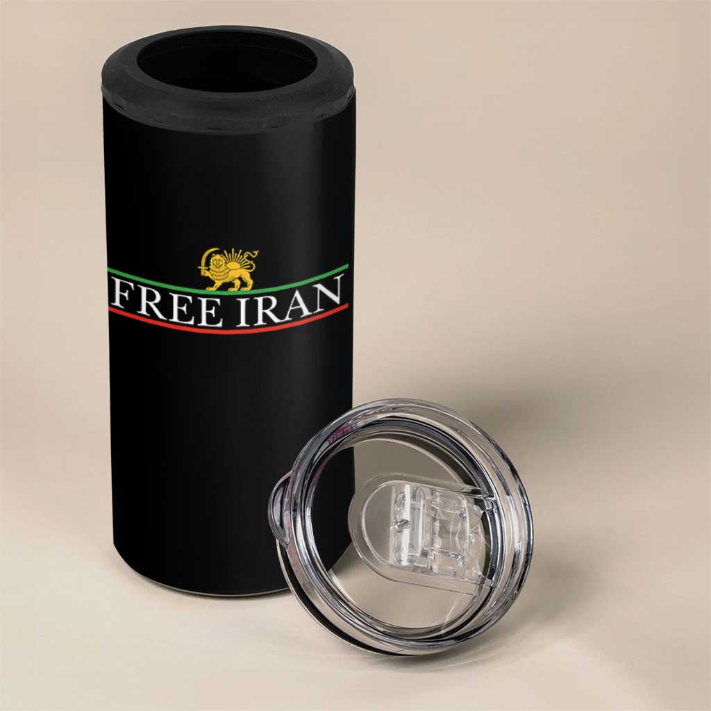 Free Iran Lion And Sun Graphic 4 in 1 Can Cooler Tumbler Iranian Freedom Supporters