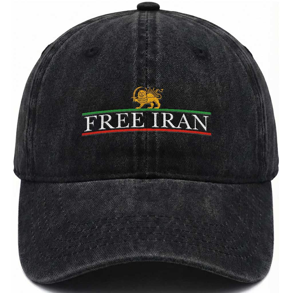 Free Iran Lion And Sun Graphic Washed Cotton Baseball Cap Iranian Freedom Supporters