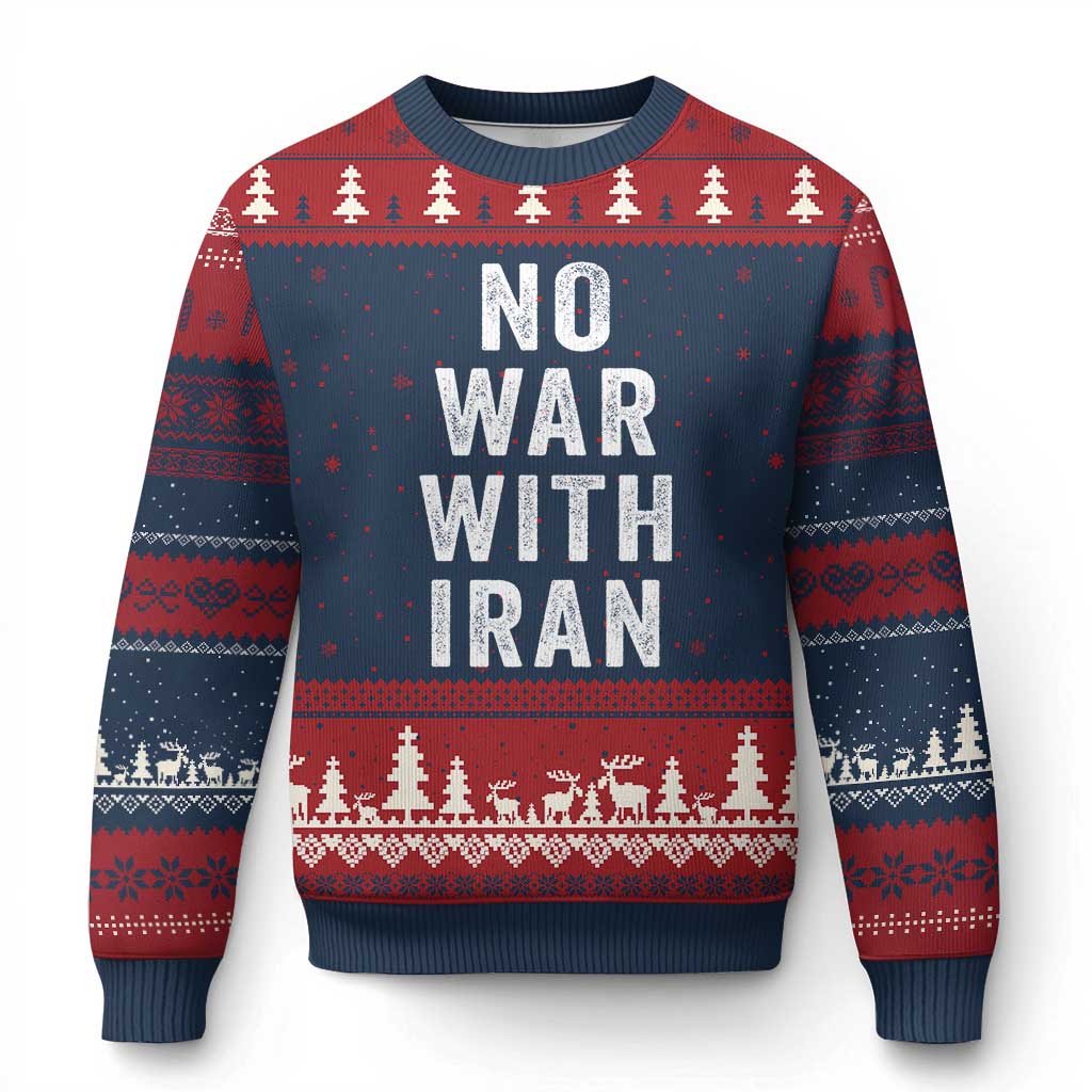 No War With Iran Ugly Christmas Sweater Anti War Peace Protest Iranian People