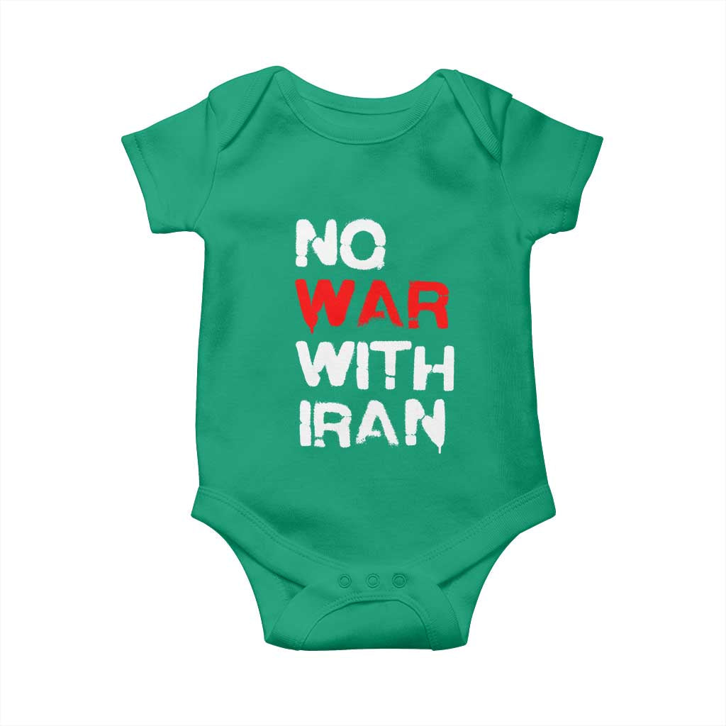 No War With Iran Baby Onesie Anti War Peace Activist Protest Iranian People