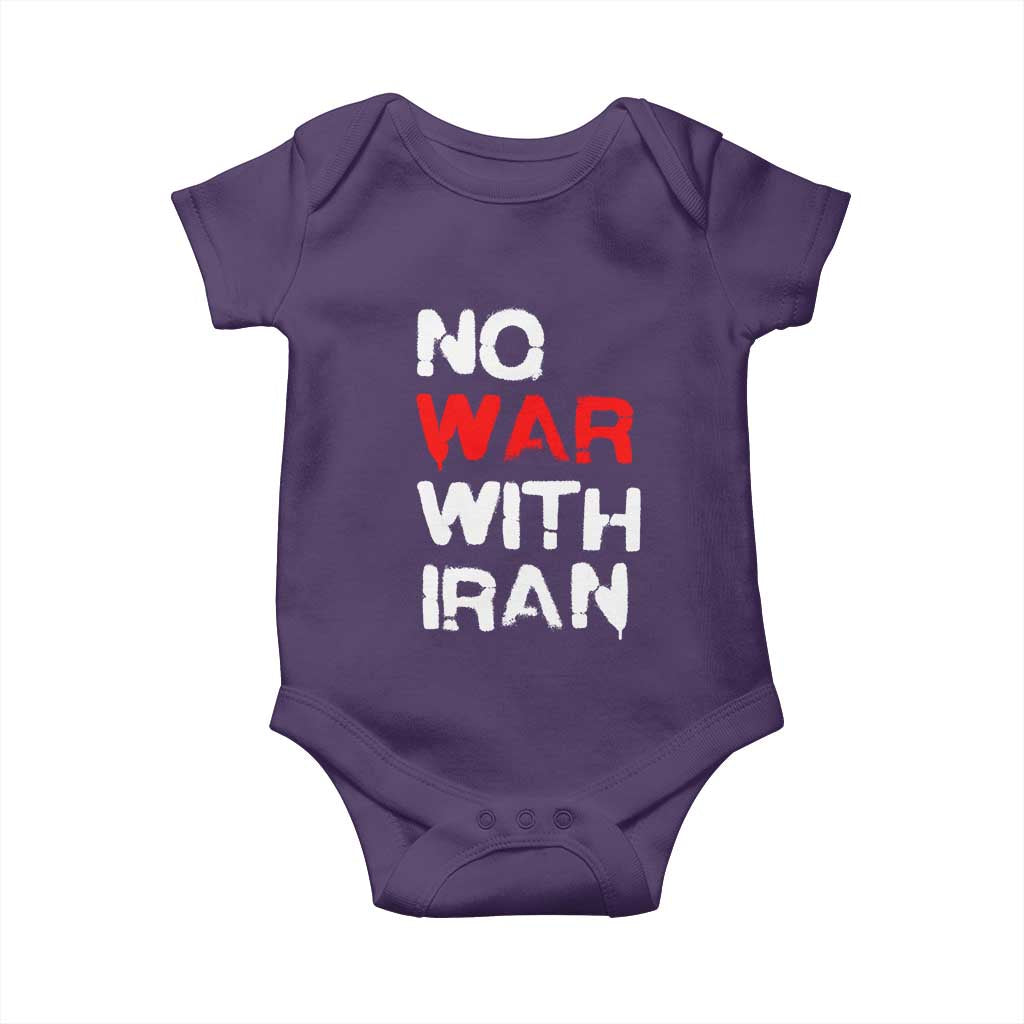 No War With Iran Baby Onesie Anti War Peace Activist Protest Iranian People
