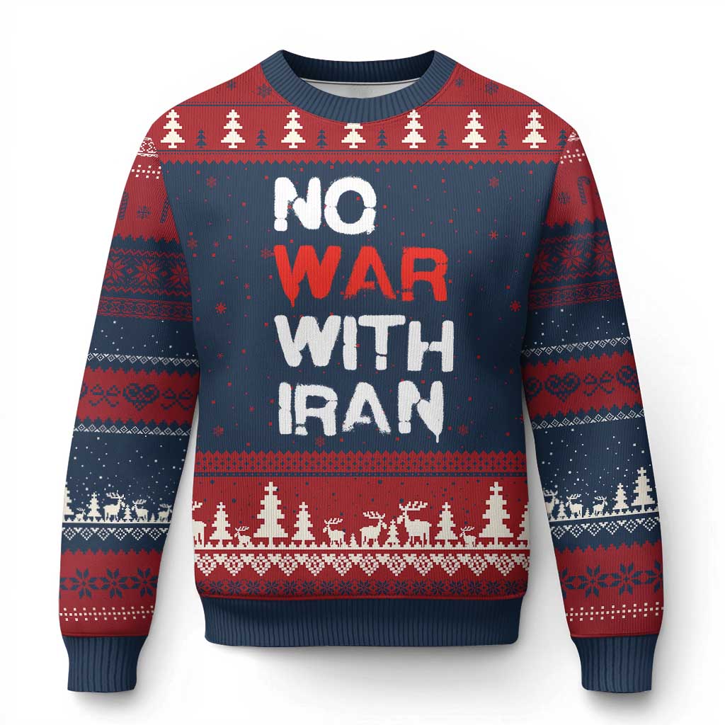 No War With Iran Ugly Christmas Sweater Anti War Peace Activist Protest Iranian People