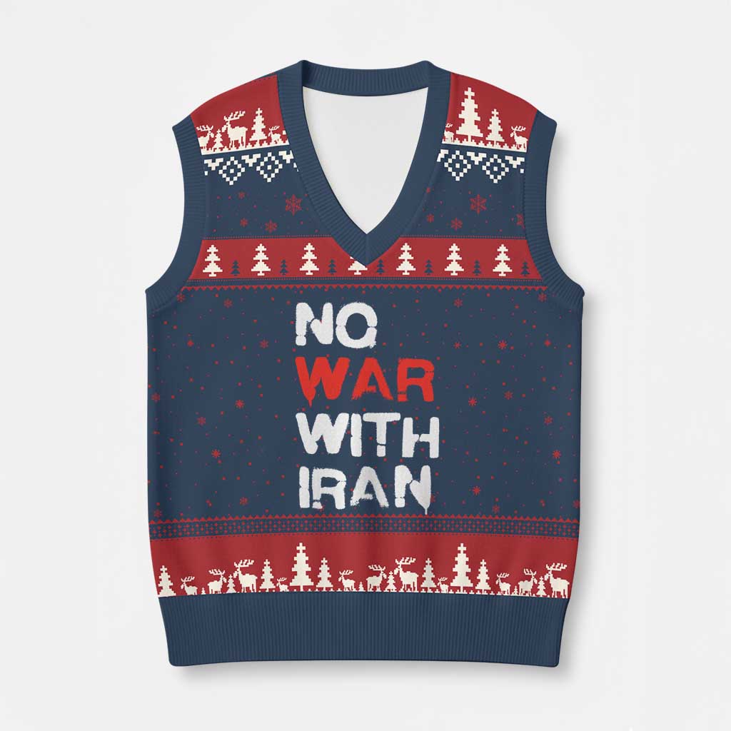 No War With Iran V-Neck Knit Sweater Vest Anti War Peace Activist Protest Iranian People