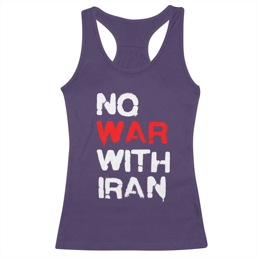 No War With Iran Racerback Tank Top Anti War Peace Activist Protest Iranian People