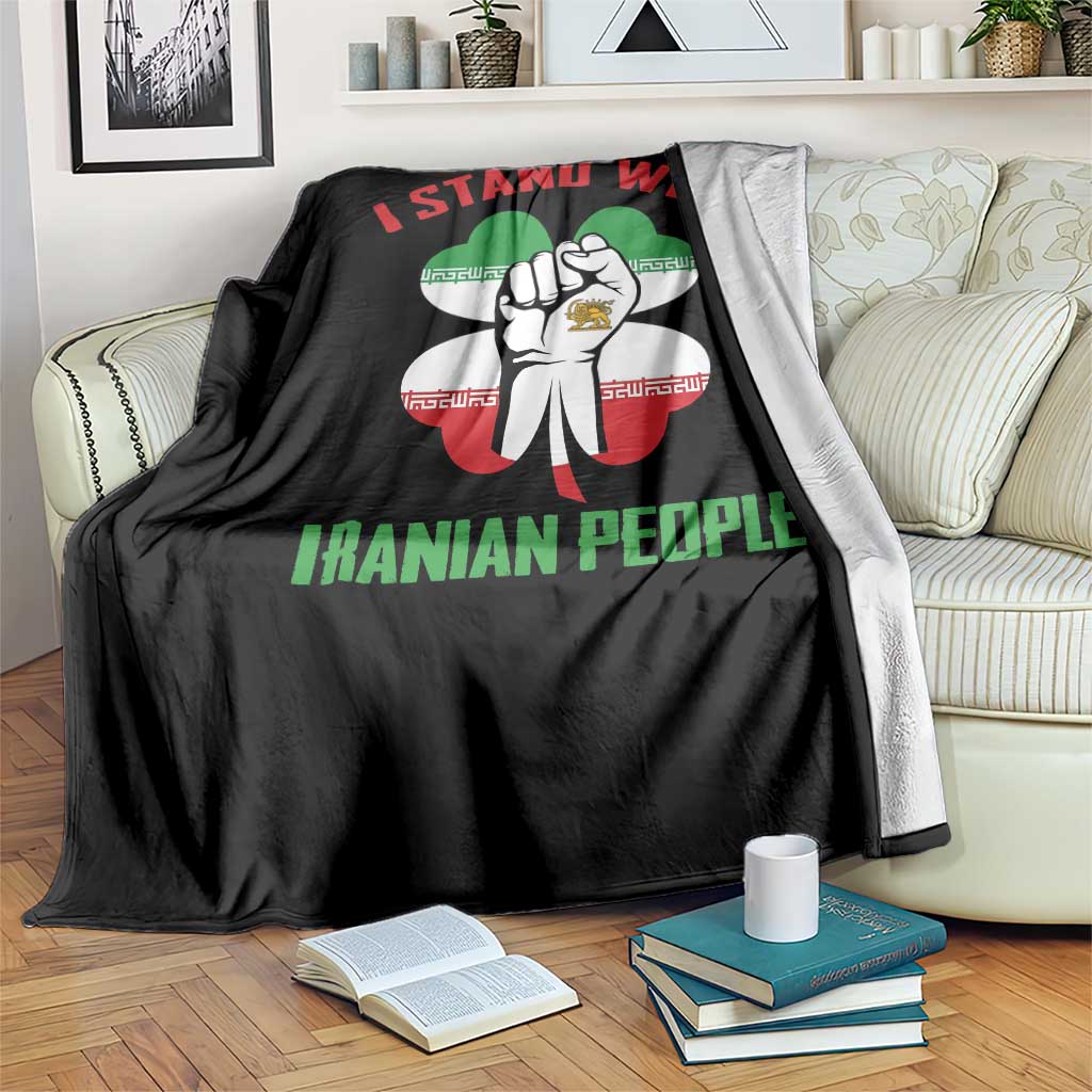 I Stand With Iranian People Freedom Supporters Throw Blanket Raised Fist Persian Flag Iran Revolution