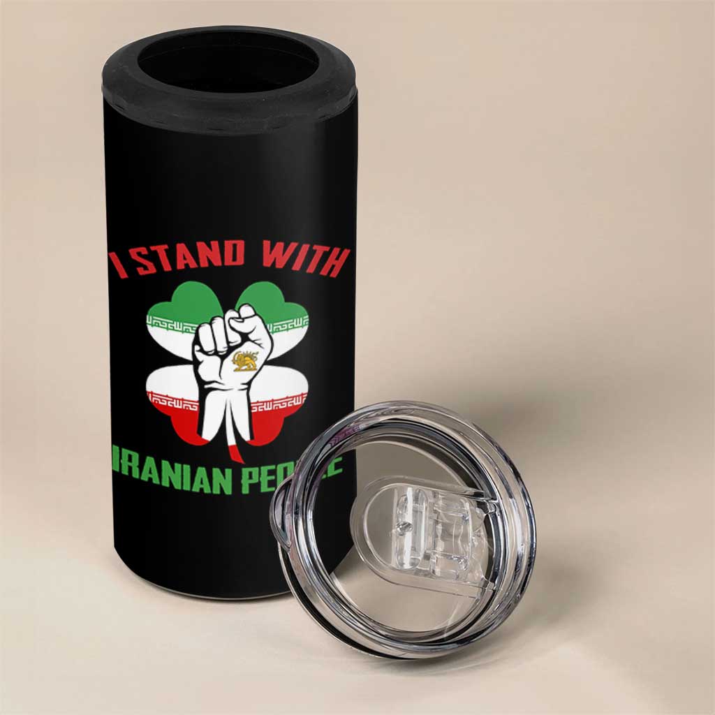 I Stand With Iranian People Freedom Supporters 4 in 1 Can Cooler Tumbler Raised Fist Persian Flag Iran Revolution