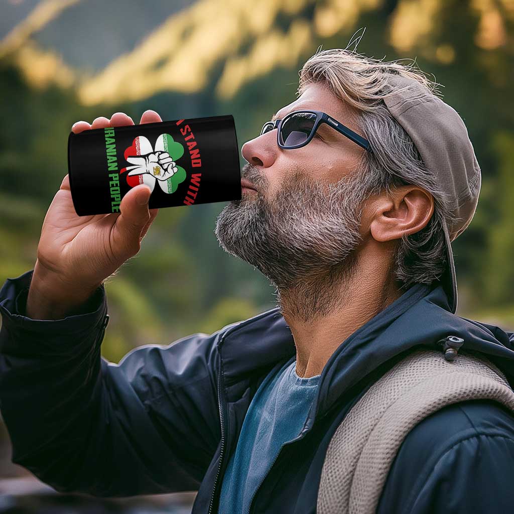 I Stand With Iranian People Freedom Supporters 4 in 1 Can Cooler Tumbler Raised Fist Persian Flag Iran Revolution