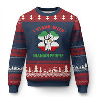 I Stand With Iranian People Freedom Supporters Ugly Christmas Sweater Raised Fist Persian Flag Iran Revolution