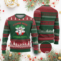 I Stand With Iranian People Freedom Supporters Ugly Christmas Sweater Raised Fist Persian Flag Iran Revolution