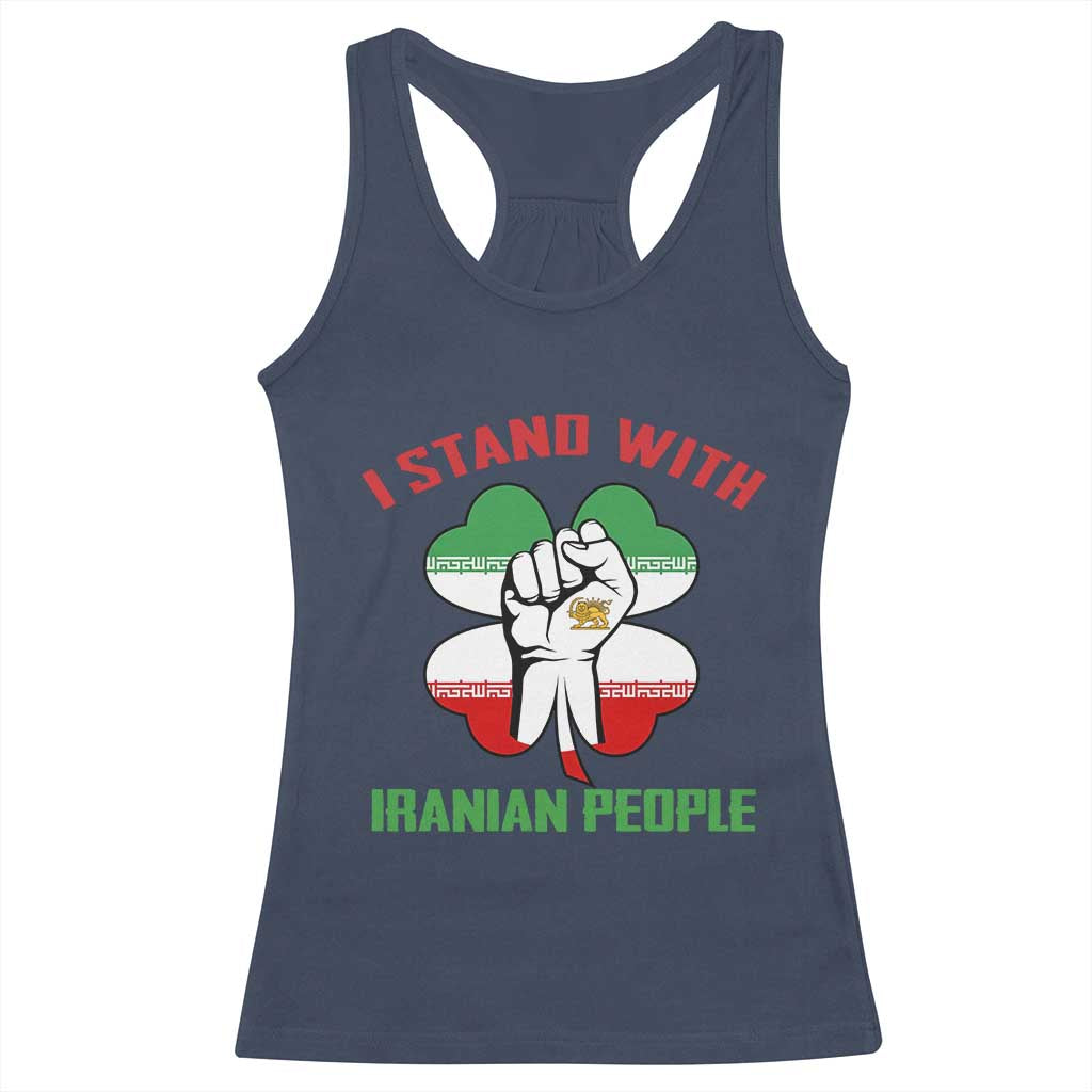 I Stand With Iranian People Freedom Supporters Racerback Tank Top Raised Fist Persian Flag Iran Revolution
