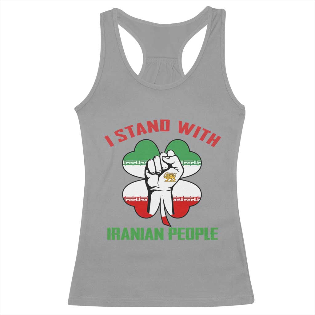 I Stand With Iranian People Freedom Supporters Racerback Tank Top Raised Fist Persian Flag Iran Revolution