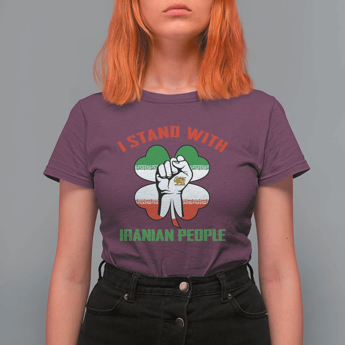 I Stand With Iranian People Freedom Supporters T Shirt For Women Raised Fist Persian Flag Iran Revolution