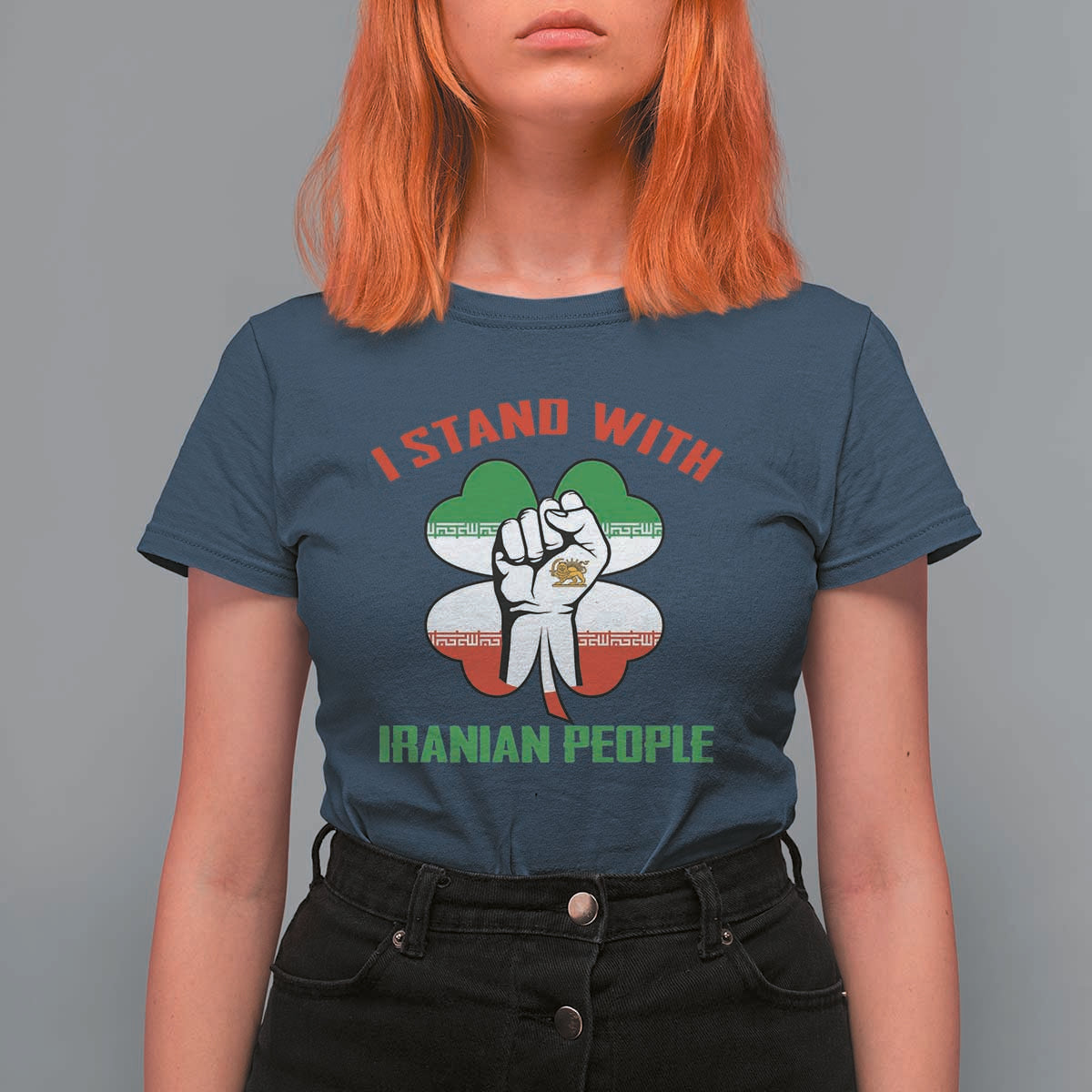 I Stand With Iranian People Freedom Supporters T Shirt For Women Raised Fist Persian Flag Iran Revolution