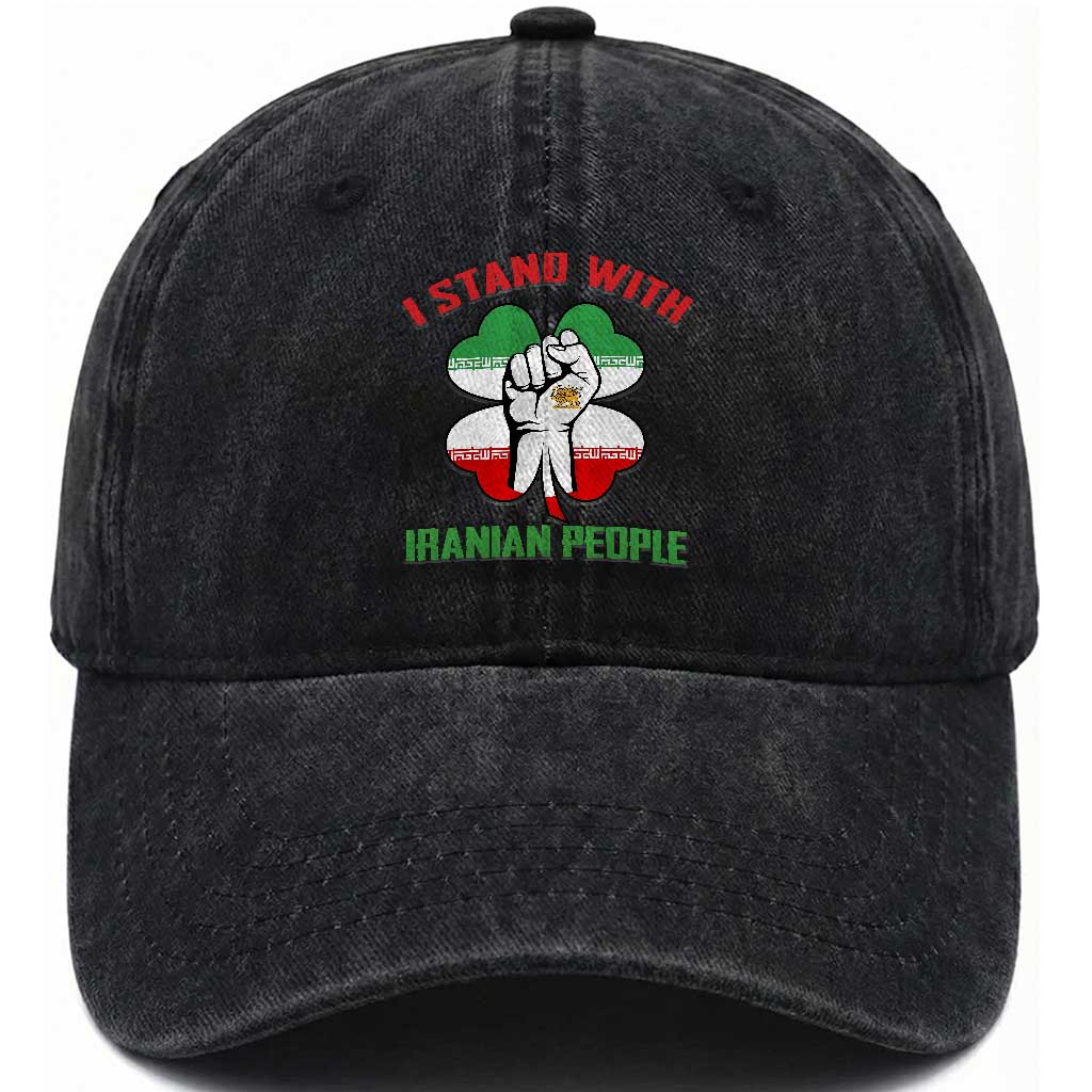 I Stand With Iranian People Freedom Supporters Washed Cotton Baseball Cap Raised Fist Persian Flag Iran Revolution