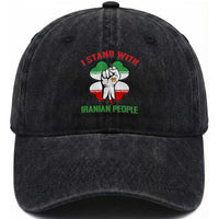 I Stand With Iranian People Freedom Supporters Washed Cotton Baseball Cap Raised Fist Persian Flag Iran Revolution