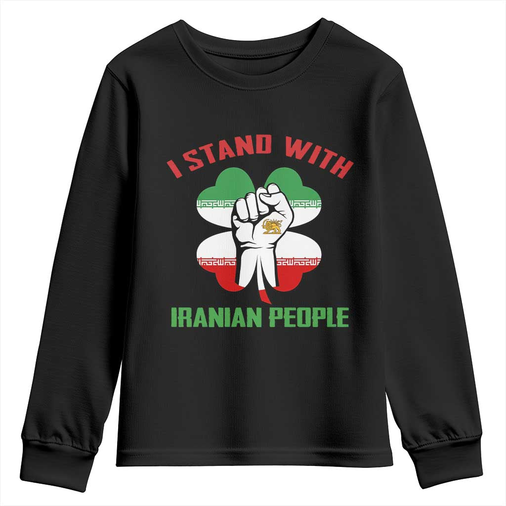 I Stand With Iranian People Freedom Supporters Youth Sweatshirt Raised Fist Persian Flag Iran Revolution