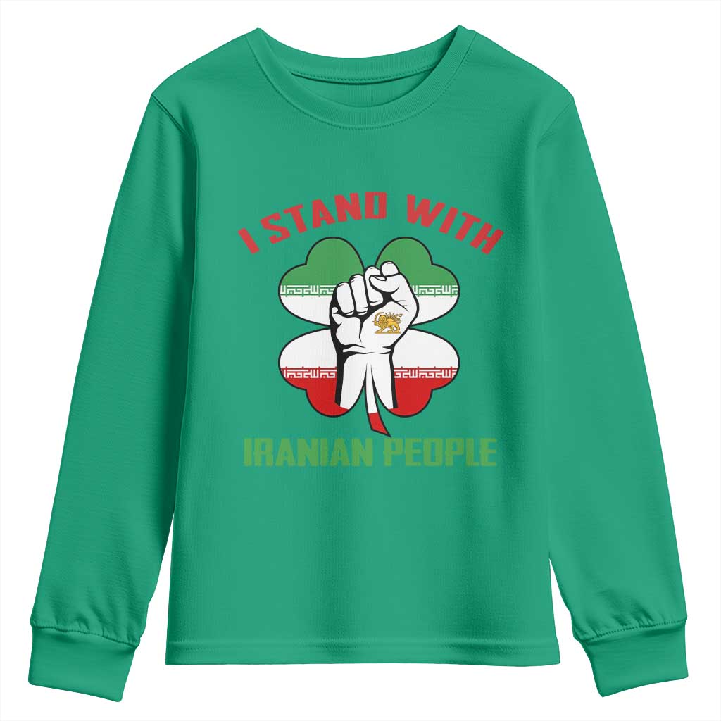 I Stand With Iranian People Freedom Supporters Youth Sweatshirt Raised Fist Persian Flag Iran Revolution
