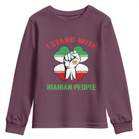 I Stand With Iranian People Freedom Supporters Youth Sweatshirt Raised Fist Persian Flag Iran Revolution