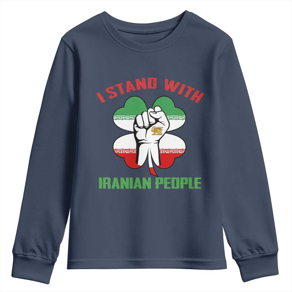 I Stand With Iranian People Freedom Supporters Youth Sweatshirt Raised Fist Persian Flag Iran Revolution