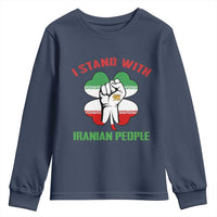 I Stand With Iranian People Freedom Supporters Youth Sweatshirt Raised Fist Persian Flag Iran Revolution