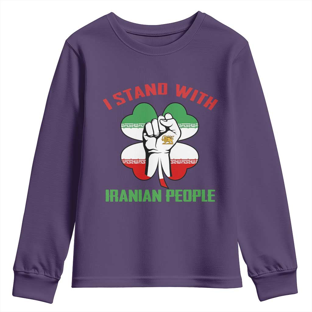 I Stand With Iranian People Freedom Supporters Youth Sweatshirt Raised Fist Persian Flag Iran Revolution
