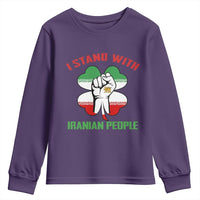 I Stand With Iranian People Freedom Supporters Youth Sweatshirt Raised Fist Persian Flag Iran Revolution