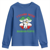 I Stand With Iranian People Freedom Supporters Youth Sweatshirt Raised Fist Persian Flag Iran Revolution